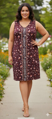 Maurices 0x Women 14W Maroon Floral Spring Lightweight Stretch Sheath Dress